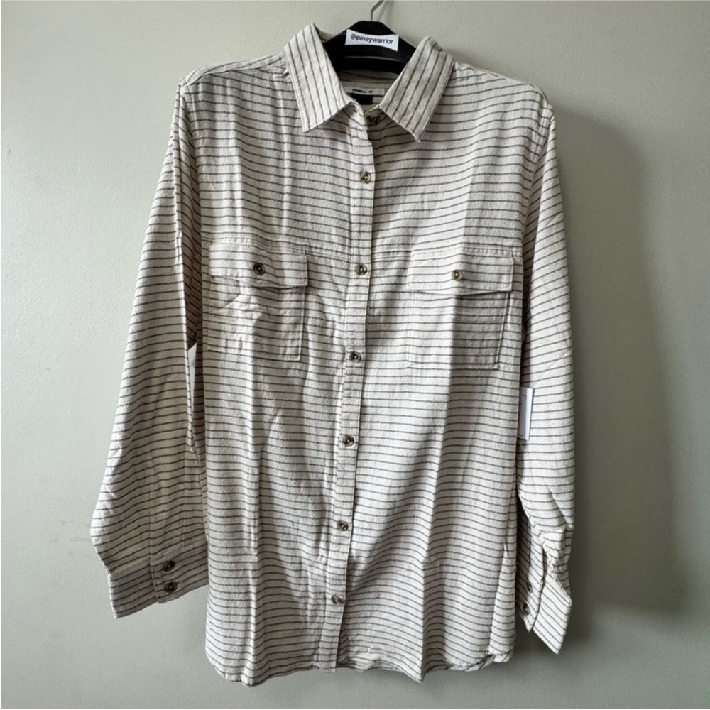 O'Neill Cream and Black Striped Button Down Shirt